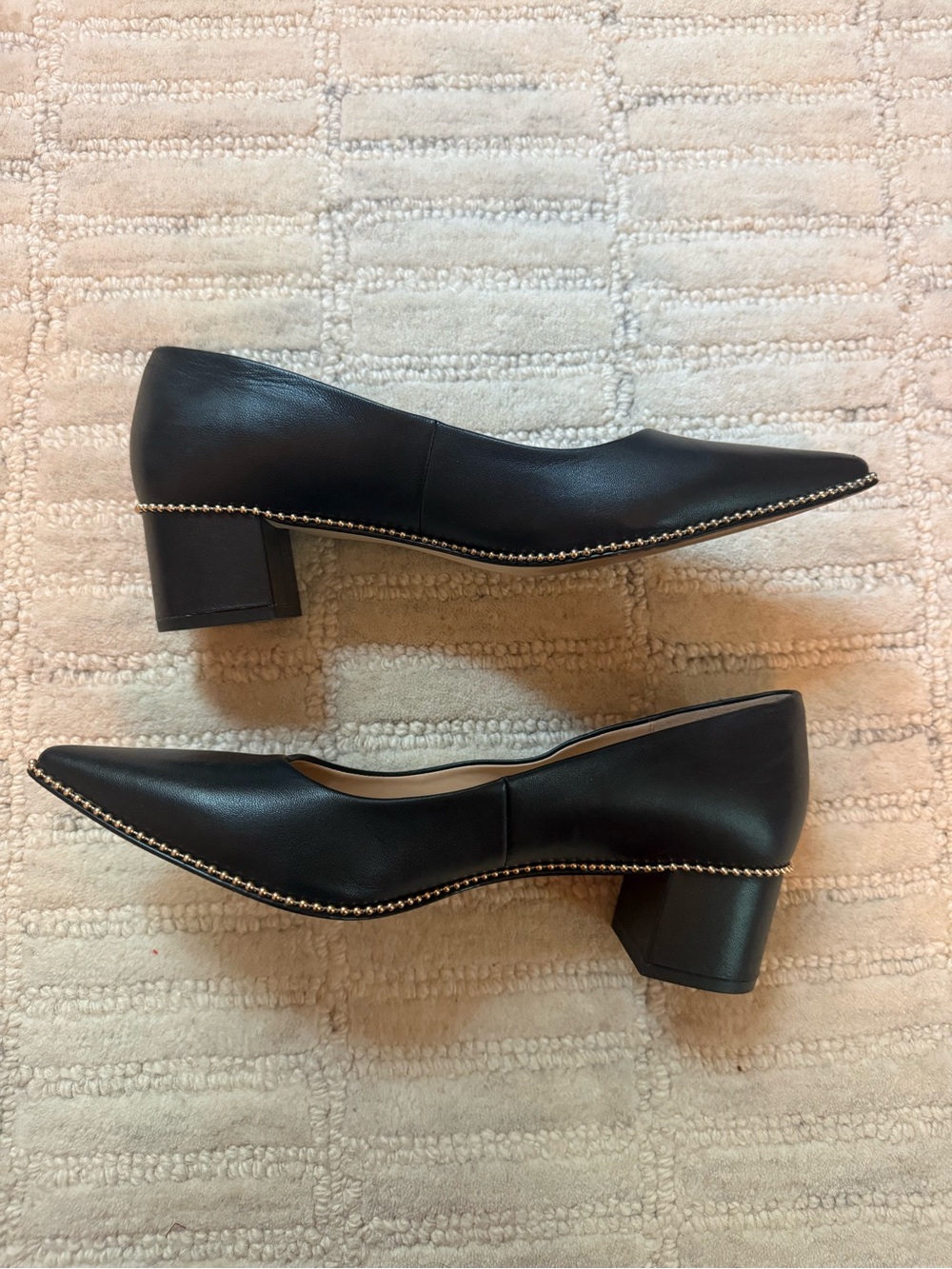 Coach Black Pointed-Toe Leather Flats with Stud Trim - Picture 3 of 8